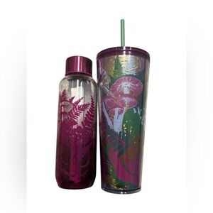 Starbucks Mushroom "Wood Berry" Travel Tumbler and Glass Mushroom Water Bottle